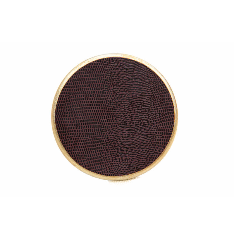 Faux Lizard Round Coaster Brown with Gold Leaf Trim