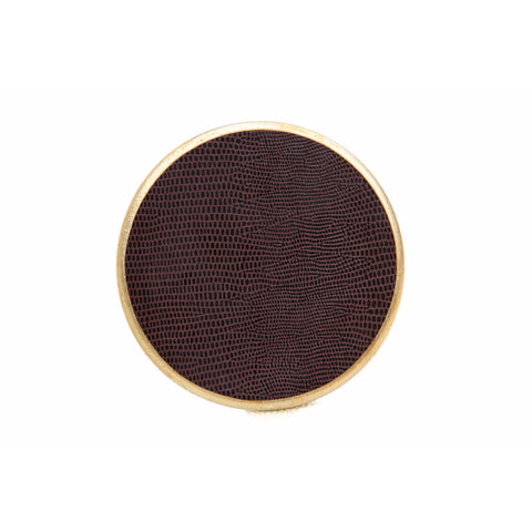 Faux Lizard Round Coaster Brown with Gold Leaf Trim