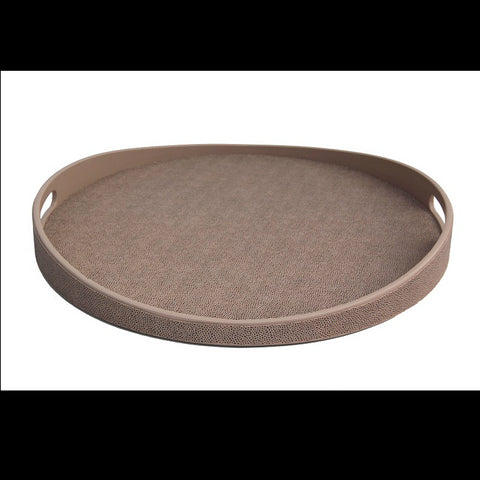 Round Serving Tray Tan Faux Shagreen