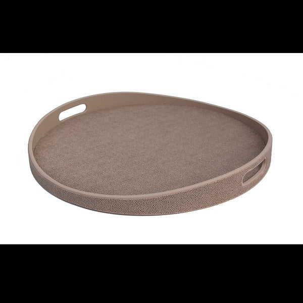 Round Serving Tray Tan Faux Shagreen