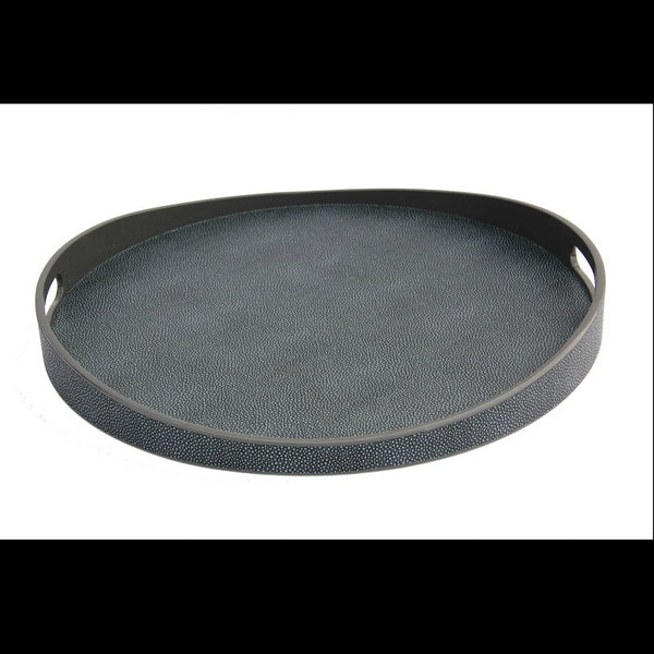 Round Serving Tray Graphite Faux Shagreen