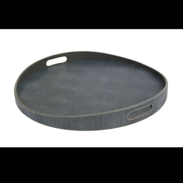 Round Serving Tray Graphite Faux Shagreen