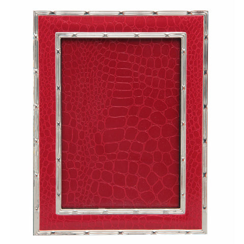 Hand Made Faux Crocodile Silver Plated Photo Frame Red