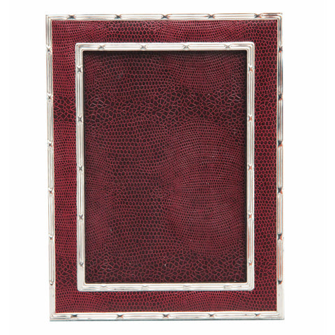 Hand Made Faux Lizard Silver Plated Photo Frame Burgundy