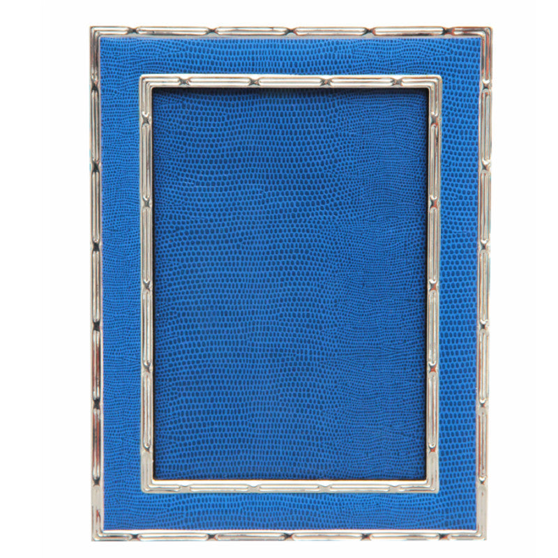 Hand Made Faux Lizard Silver Plated Photo Frame Blue