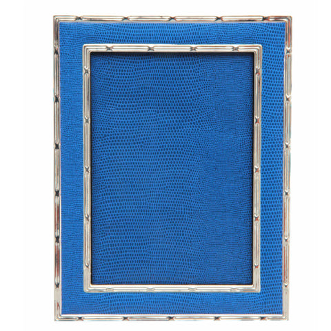 Hand Made Faux Lizard Silver Plated Photo Frame Blue
