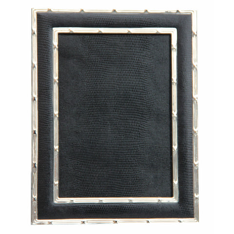 Hand Made Faux Lizard Silver Plated Photo Frame Black