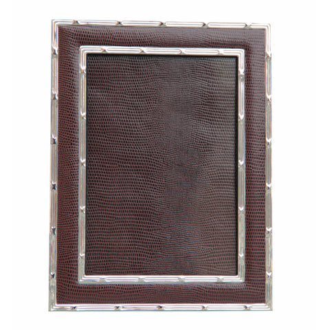 Hand Made Faux Lizard Silver Plated Photo Frame Brown