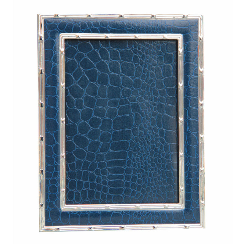 Hand Made Faux Crocodile Silver Plated Photo Frame Navy