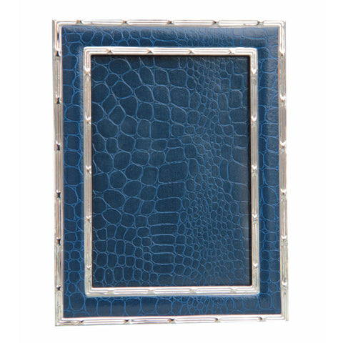 Hand Made Faux Crocodile Silver Plated Photo Frame Navy