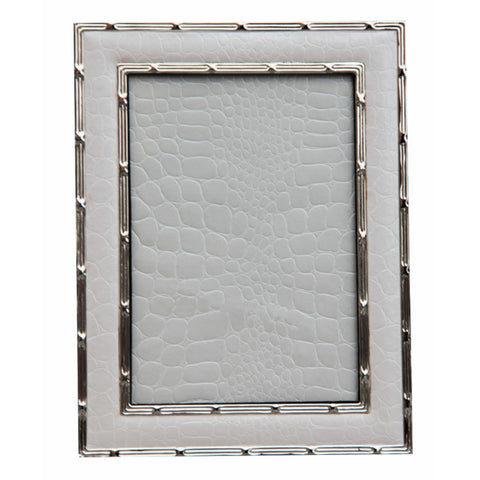 Hand Made Faux Crocodile Silver Plated Photo Frame White