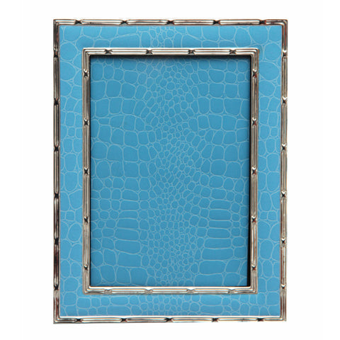 Hand Made Faux Crocodile Silver Plated Photo Frame Baby Blue