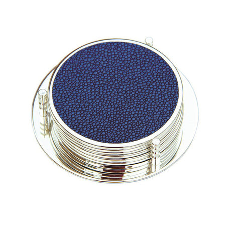  Faux Shagreen Silver Plated Drink Coasters Set of 6 Navy