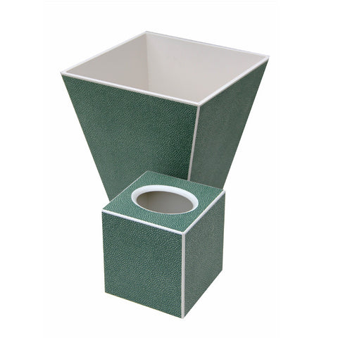 Hand Made Waste Paper Basket and Tissue Box Set Faux Shagreen Forest Green