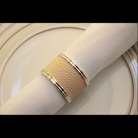 Silver Plated Napkin Ring Faux Shagreen Cream