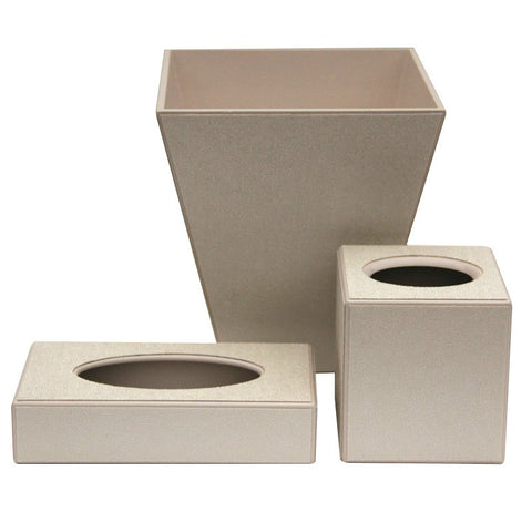 Hand Made Faux Shagreen Waste Paper Basket and Tissue Box Set Cream
