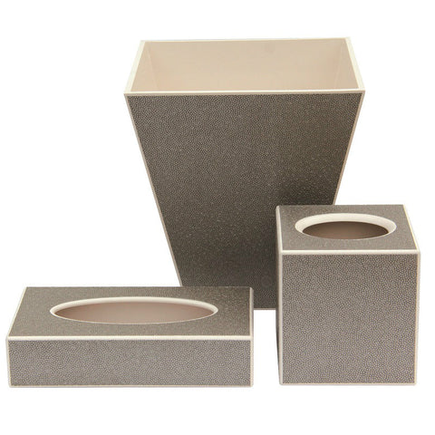 Hand Made Faux Shagreen Waste Paper Basket and Tissue Box Set Grey.