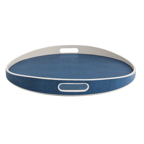 Round Serving Tray Faux Shagreen Navy Blue