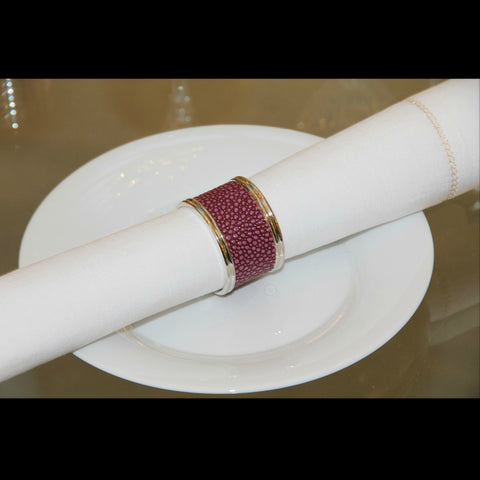 Silver Plated Napkin Ring Faux Shagreen Raspberry