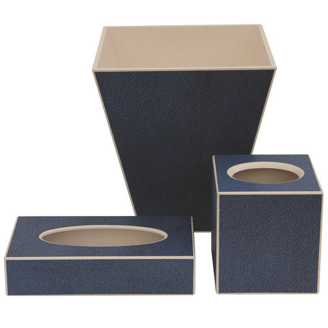 Faux Shagreen Waste Paper Basket and Tissue Box Set Navy