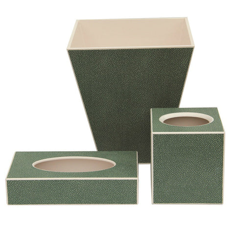 Faux Shagreen  Waste Paper Basket and Tissue Box Set Forest Green