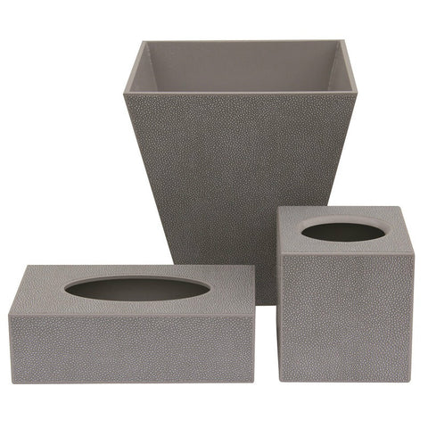 Hand Made Faux Shagreen Waste Paper Basket and Tissue Box Set Light Grey.