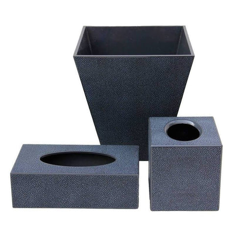 Faux Shagreen  Waste Paper Basket and Tissue Box Set Graphite
